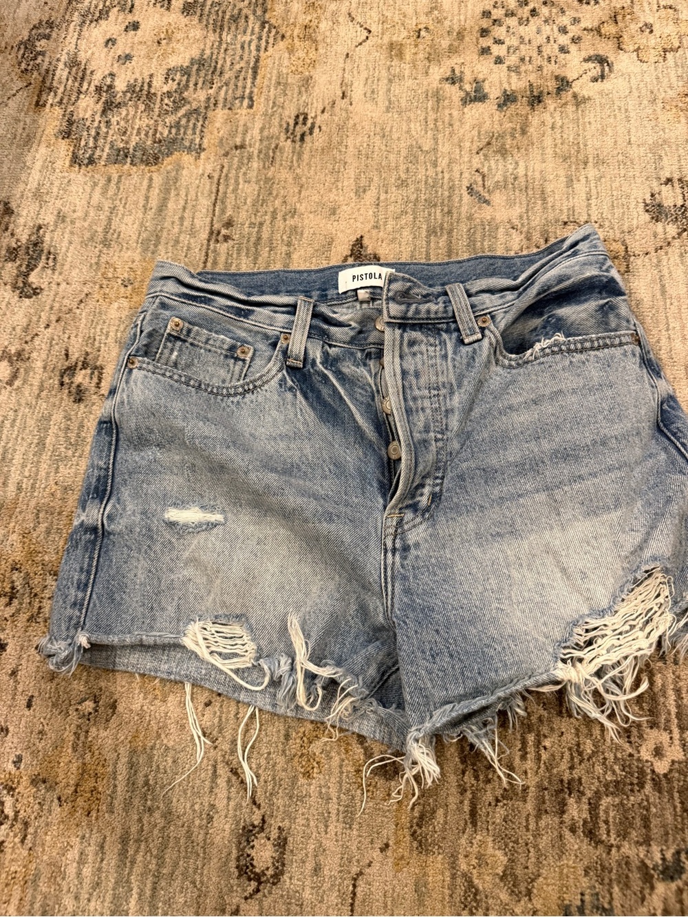 pistola light blue distressed cutoff jean shorts